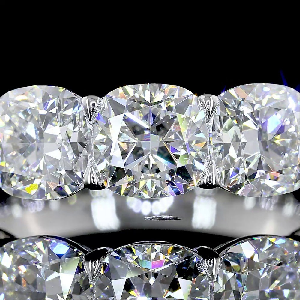14K White Gold Half Eternity Band with Prong Set Square Cushion Brilliant Lab Diamonds - 5.03 Carat Total Diamond Weight - Covaloro Fine Jewelry