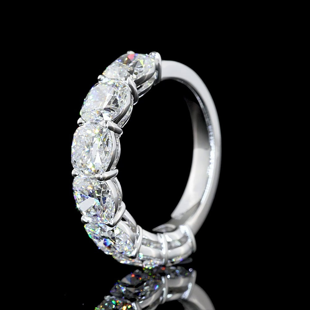 14K White Gold Half Eternity Band with Prong Set Square Cushion Brilliant Lab Diamonds - 5.03 Carat Total Diamond Weight - Covaloro Fine Jewelry