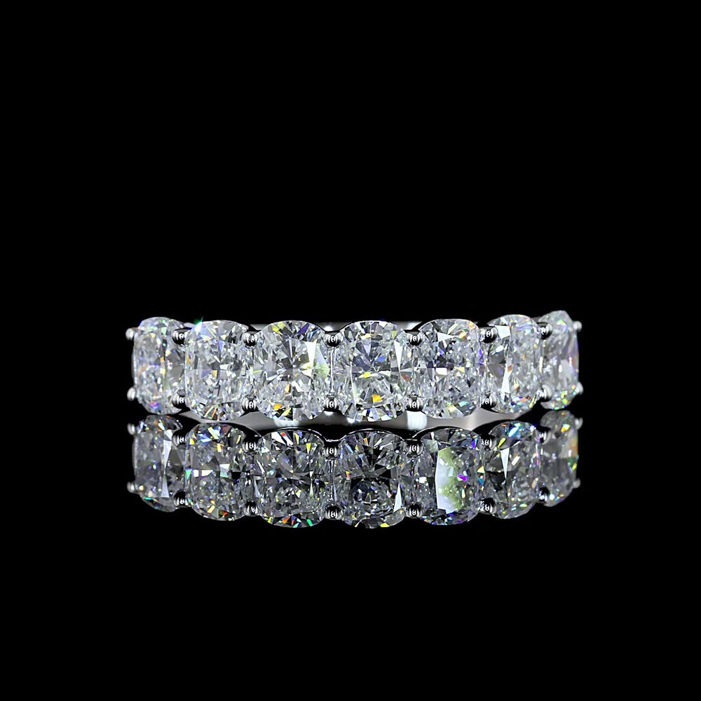 14K White Gold Half Eternity Band with Seven Cushion Brilliant Lab Diamonds - 2.14 Carat Total Weight, E-F Color VS Clarity - Covaloro Fine Jewelry