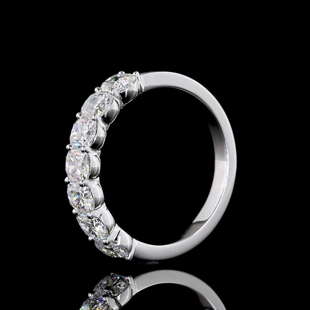 14K White Gold Half Eternity Band with Seven Cushion Brilliant Lab Diamonds - 2.14 Carat Total Weight, E-F Color VS Clarity - Covaloro Fine Jewelry