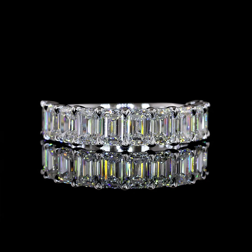 14K White Gold Half Eternity Band with Shared Prong Set Emerald Cut Natural Diamonds - 3.27 Carat Total Diamond Weight - Covaloro Fine Jewelry