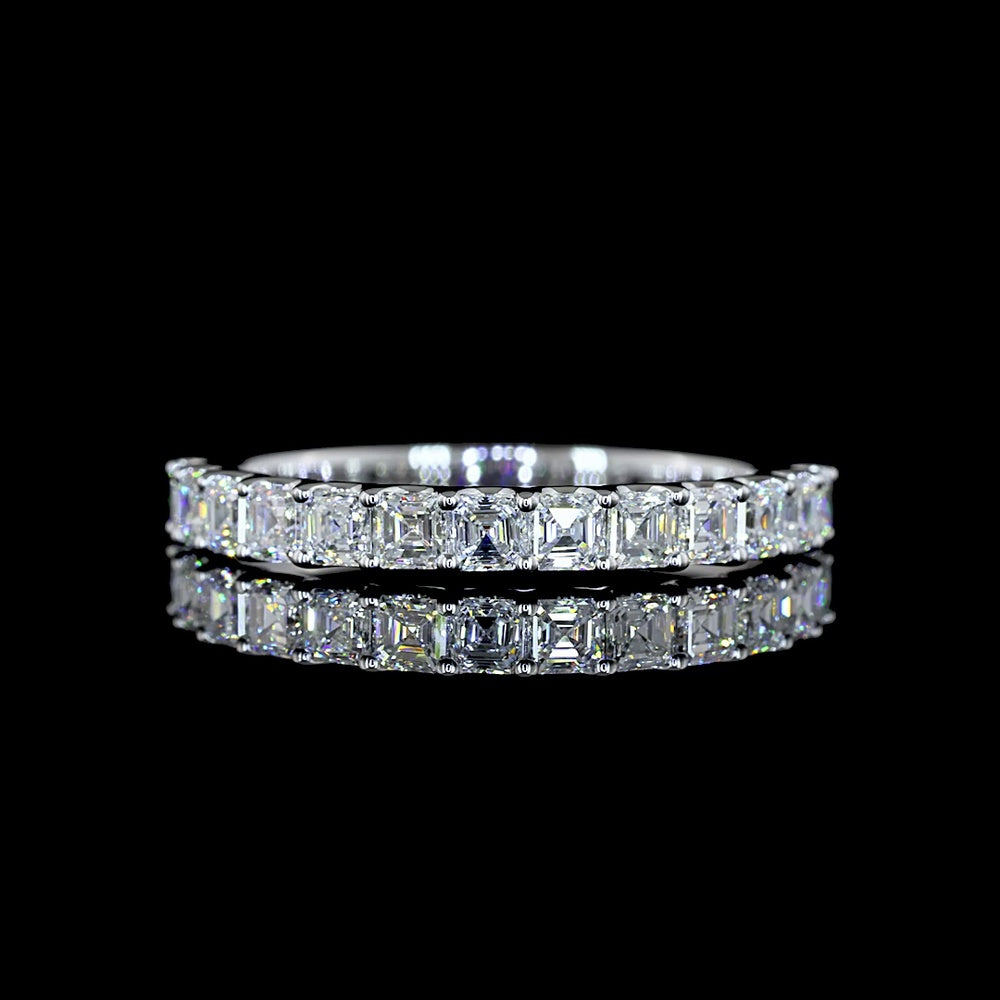 14K White Gold Half Eternity Band with U-Prong Set Asscher Cut Lab Diamonds - 0.90 Carat Total Diamond Weight - Covaloro Fine Jewelry