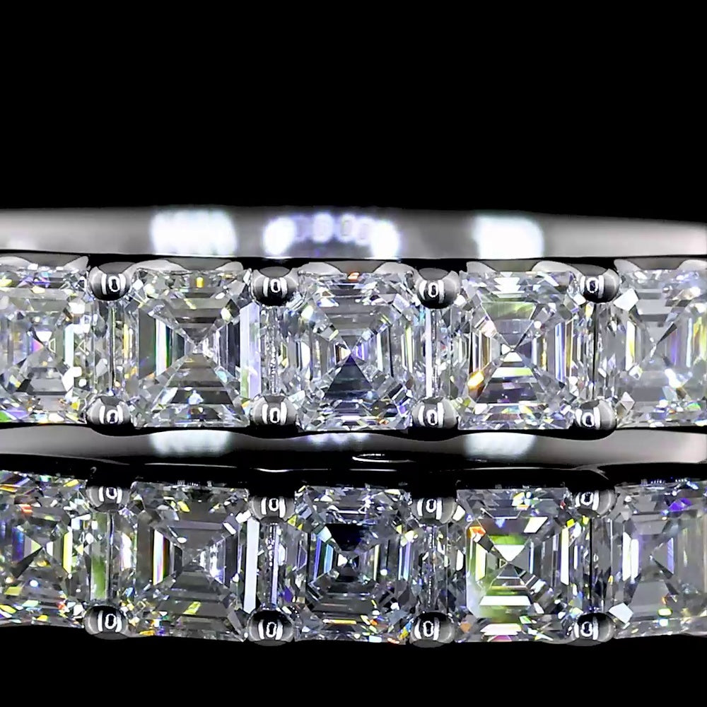 14K White Gold Half Eternity Band with U-Prong Set Asscher Cut Lab Diamonds - 0.90 Carat Total Diamond Weight - Covaloro Fine Jewelry