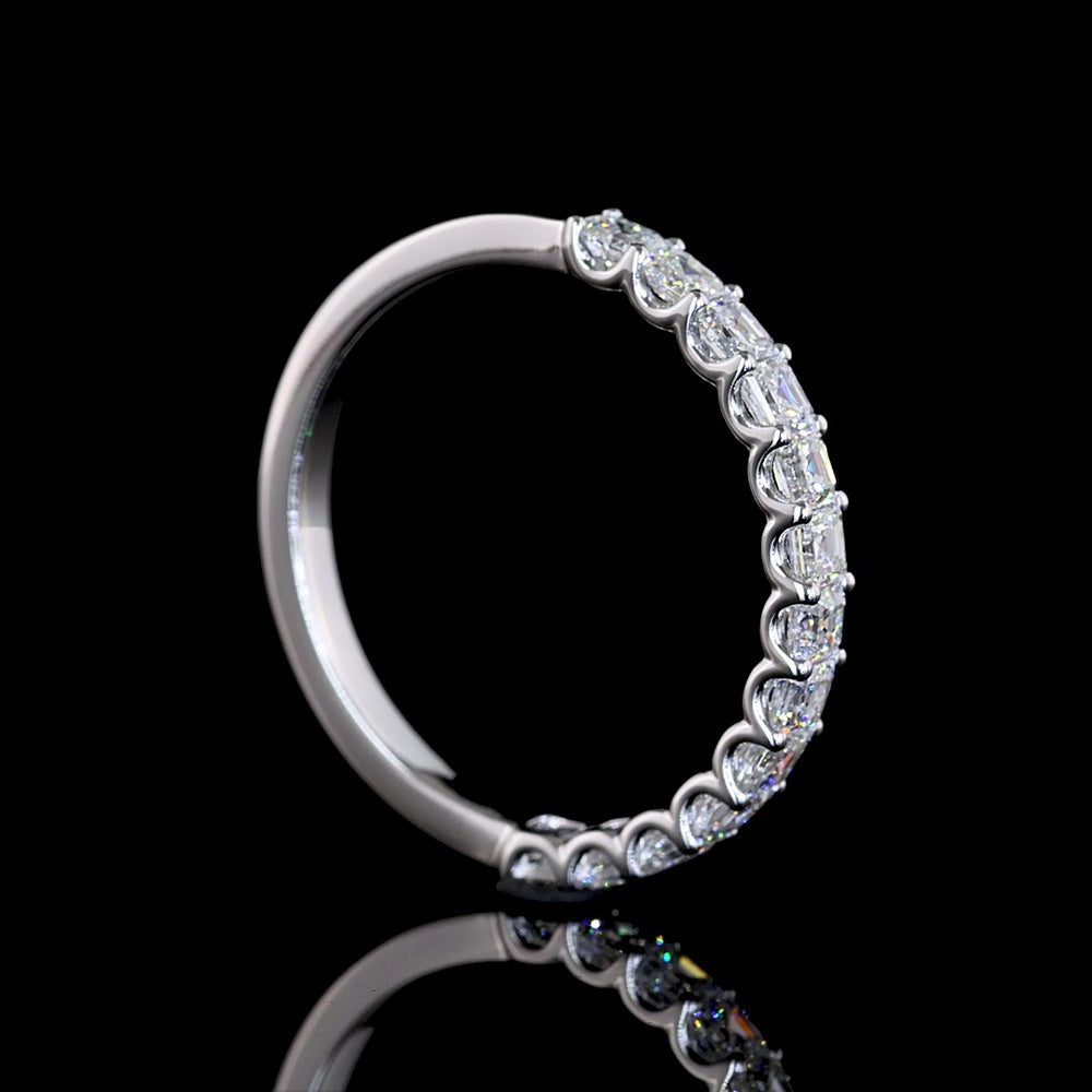 14K White Gold Half Eternity Band with U-Prong Set Asscher Cut Lab Diamonds - 0.90 Carat Total Diamond Weight - Covaloro Fine Jewelry