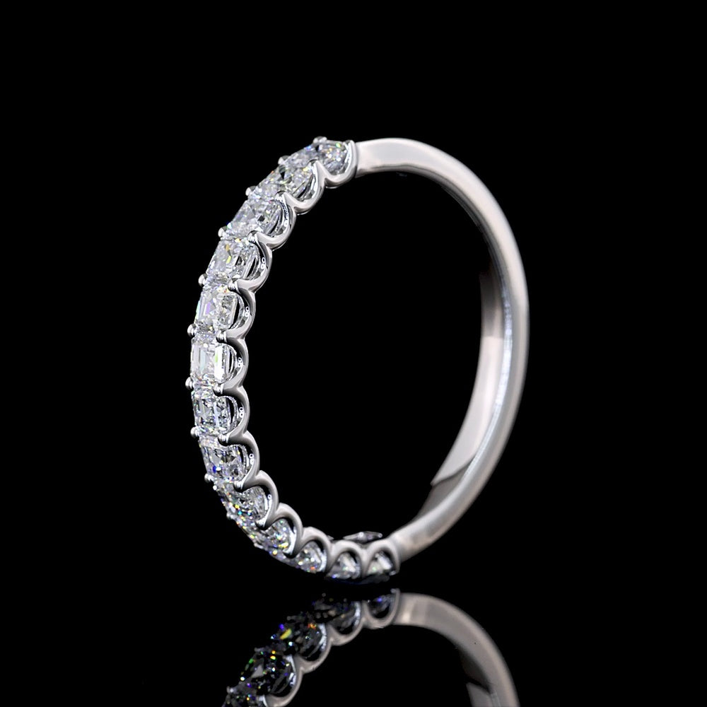 14K White Gold Half Eternity Band with U-Prong Set Asscher Cut Lab Diamonds - 0.90 Carat Total Diamond Weight - Covaloro Fine Jewelry