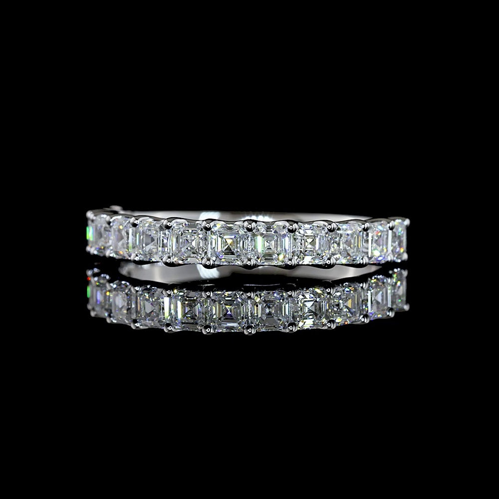 14K White Gold Half Eternity Band with U-Prong Set Asscher Cut Lab Diamonds - 1.11 Carat Total Weight, E-F Color VS1 Clarity - Covaloro Fine Jewelry