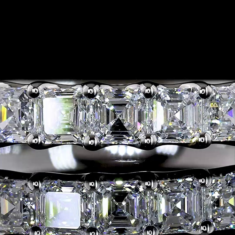 14K White Gold Half Eternity Band with U-Prong Set Asscher Cut Lab Diamonds - 1.11 Carat Total Weight, E-F Color VS1 Clarity - Covaloro Fine Jewelry