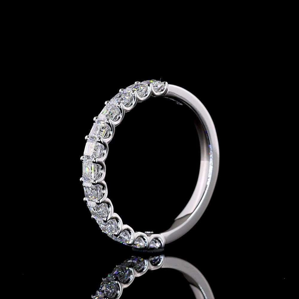 14K White Gold Half Eternity Band with U-Prong Set Asscher Cut Lab Diamonds - 1.11 Carat Total Weight, E-F Color VS1 Clarity - Covaloro Fine Jewelry
