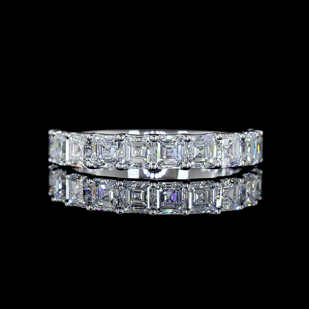 14K White Gold Half Eternity Band with U-Prong Set Asscher Cut Lab Diamonds - 2.10 Carat Total Diamond Weight - Covaloro Fine Jewelry