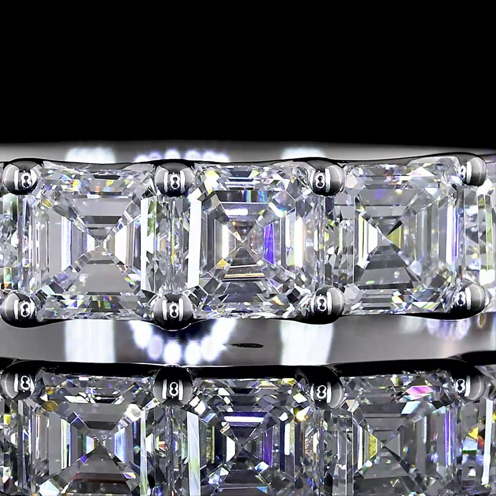 14K White Gold Half Eternity Band with U-Prong Set Asscher Cut Lab Diamonds - 2.10 Carat Total Diamond Weight - Covaloro Fine Jewelry