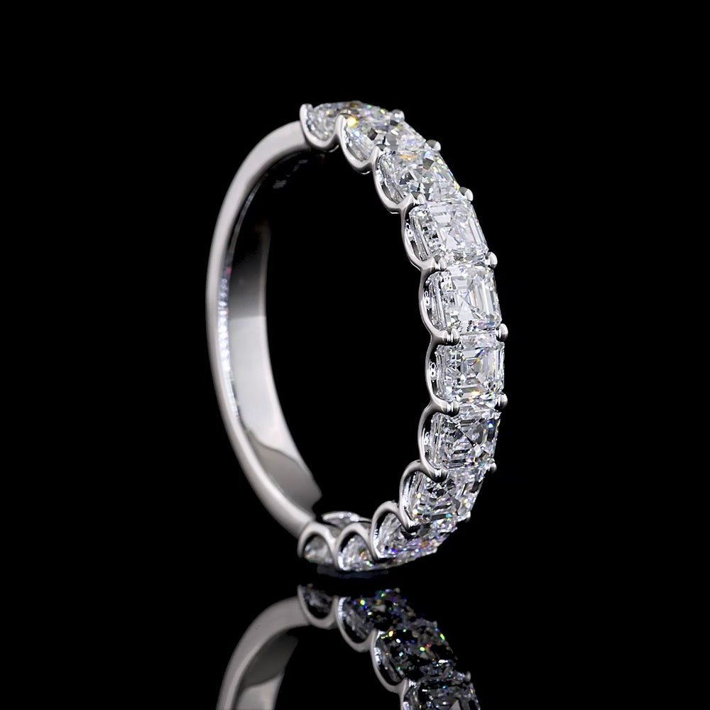 14K White Gold Half Eternity Band with U-Prong Set Asscher Cut Lab Diamonds - 2.10 Carat Total Diamond Weight - Covaloro Fine Jewelry