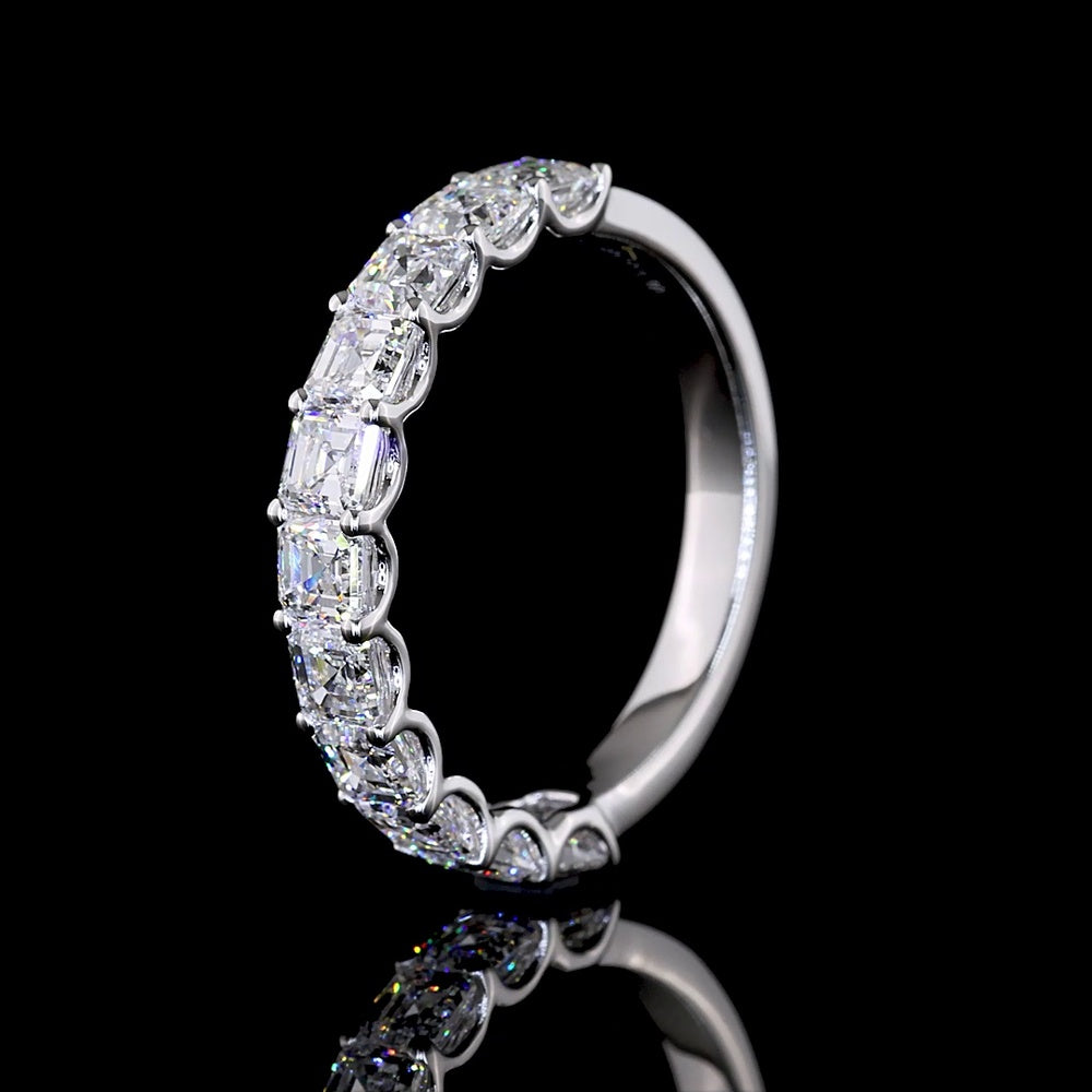 14K White Gold Half Eternity Band with U-Prong Set Asscher Cut Lab Diamonds - 2.10 Carat Total Diamond Weight - Covaloro Fine Jewelry