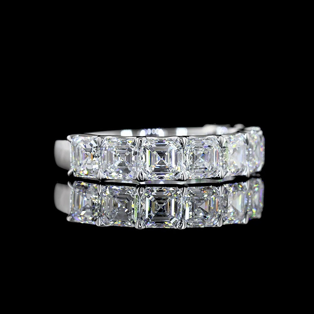14K White Gold Half Eternity Band with U-Prong Set Asscher Cut Lab Diamonds - 3.10 Carats Total Diamond Weight - Covaloro Fine Jewelry