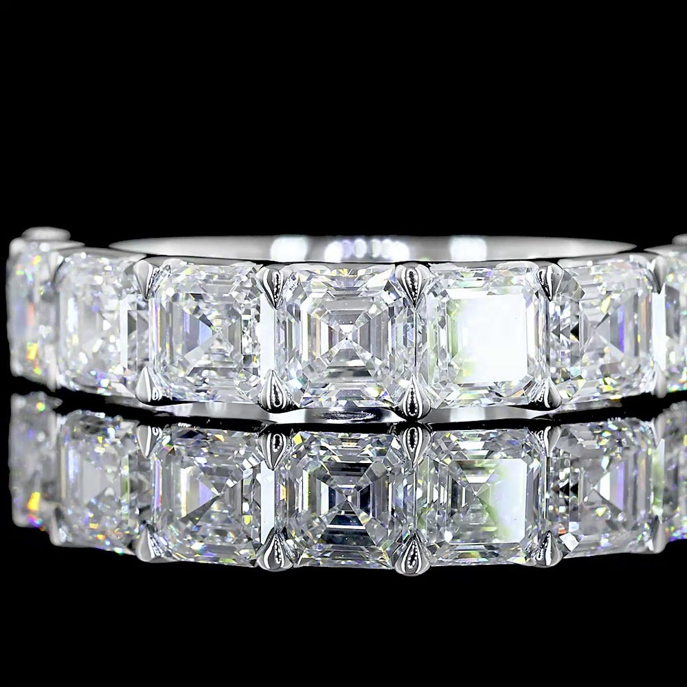 14K White Gold Half Eternity Band with U-Prong Set Asscher Cut Lab Diamonds - 3.10 Carats Total Diamond Weight - Covaloro Fine Jewelry