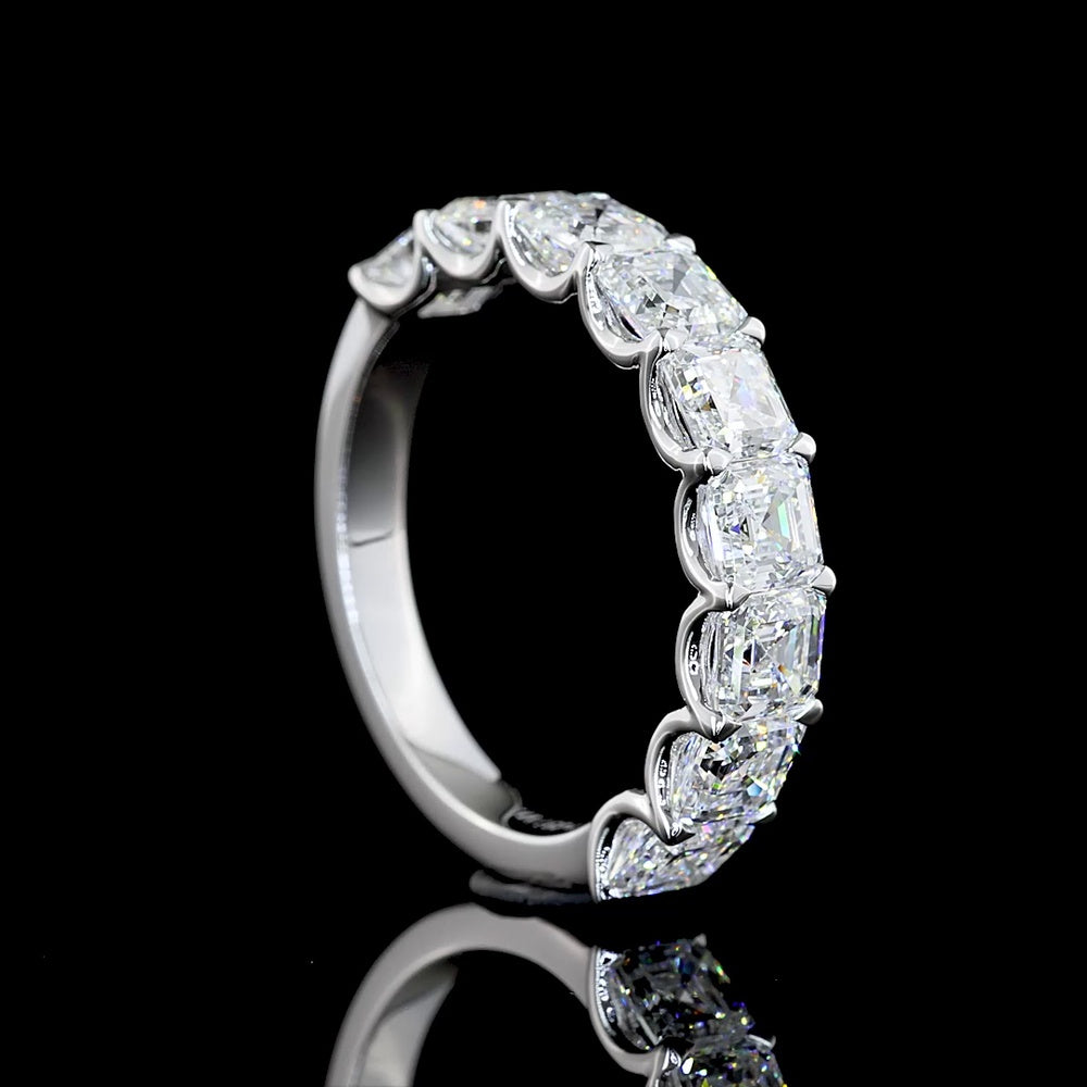 14K White Gold Half Eternity Band with U-Prong Set Asscher Cut Lab Diamonds - 3.10 Carats Total Diamond Weight - Covaloro Fine Jewelry
