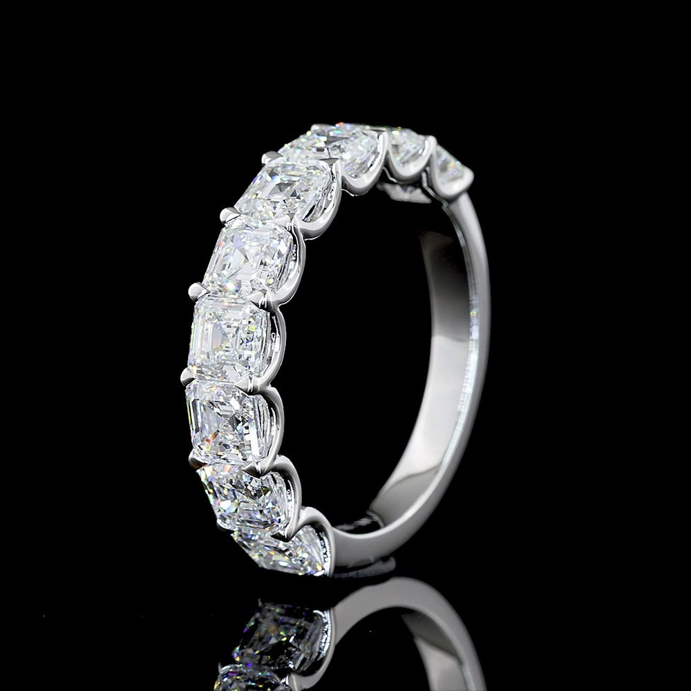 14K White Gold Half Eternity Band with U-Prong Set Asscher Cut Lab Diamonds - 3.10 Carats Total Diamond Weight - Covaloro Fine Jewelry
