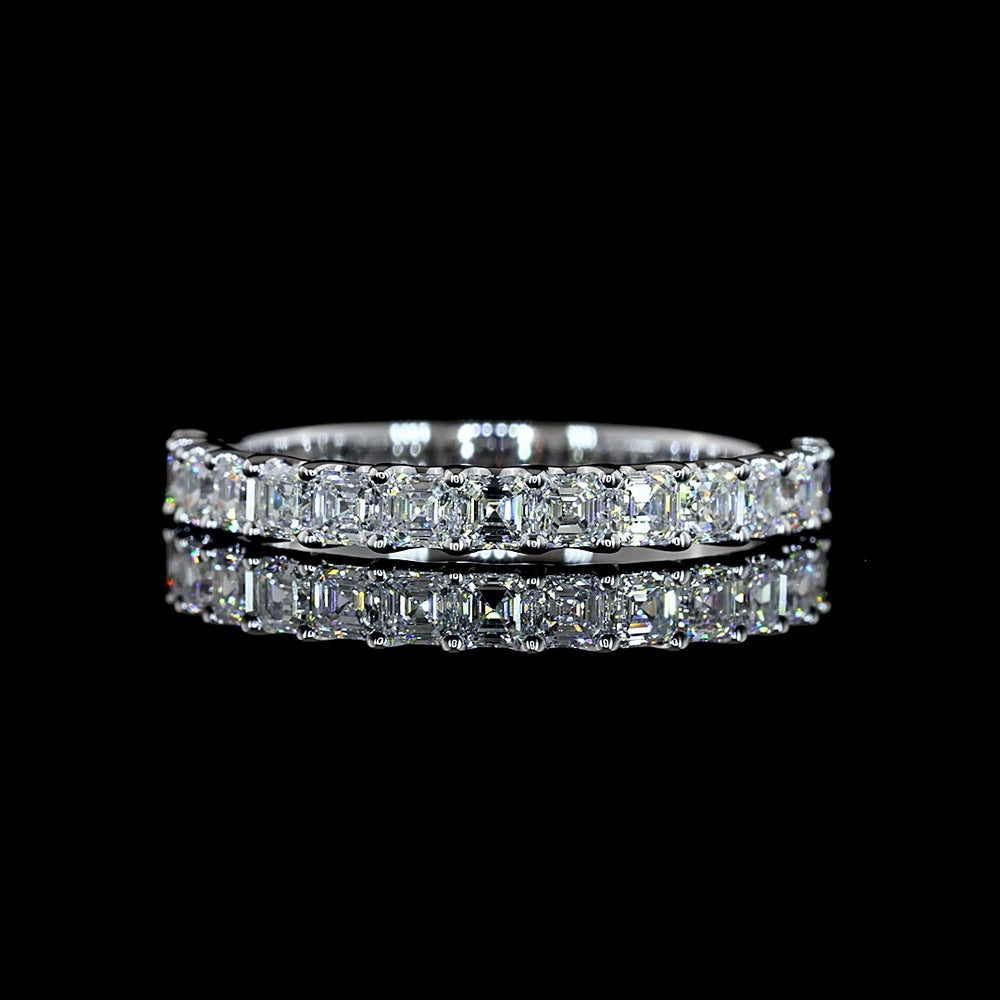 14K White Gold Half Eternity Band with U-Prong Set Asscher Cut Natural Diamonds - 0.94 Carat Total Diamond Weight - Covaloro Fine Jewelry