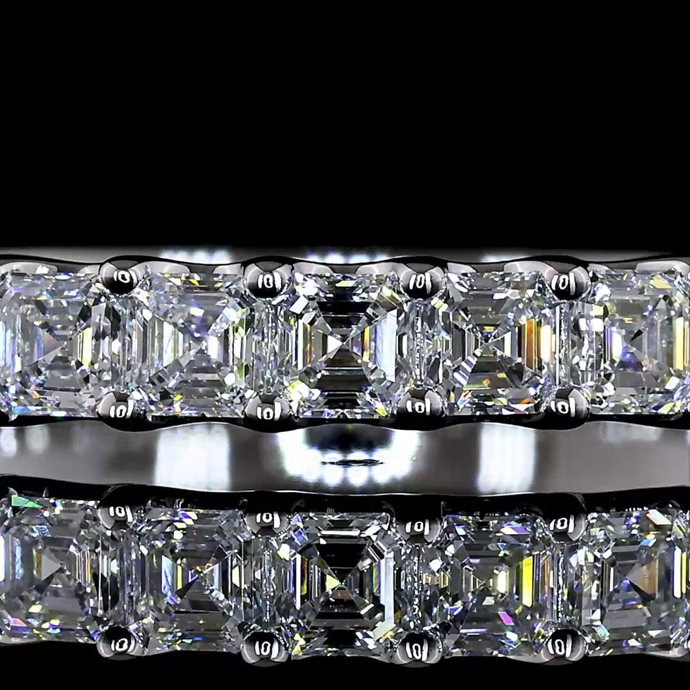 14K White Gold Half Eternity Band with U-Prong Set Asscher Cut Natural Diamonds - 0.94 Carat Total Diamond Weight - Covaloro Fine Jewelry