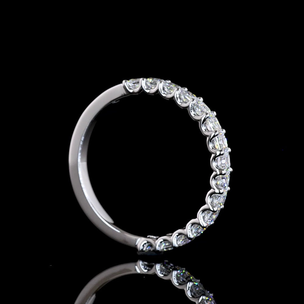 14K White Gold Half Eternity Band with U-Prong Set Asscher Cut Natural Diamonds - 0.94 Carat Total Diamond Weight - Covaloro Fine Jewelry