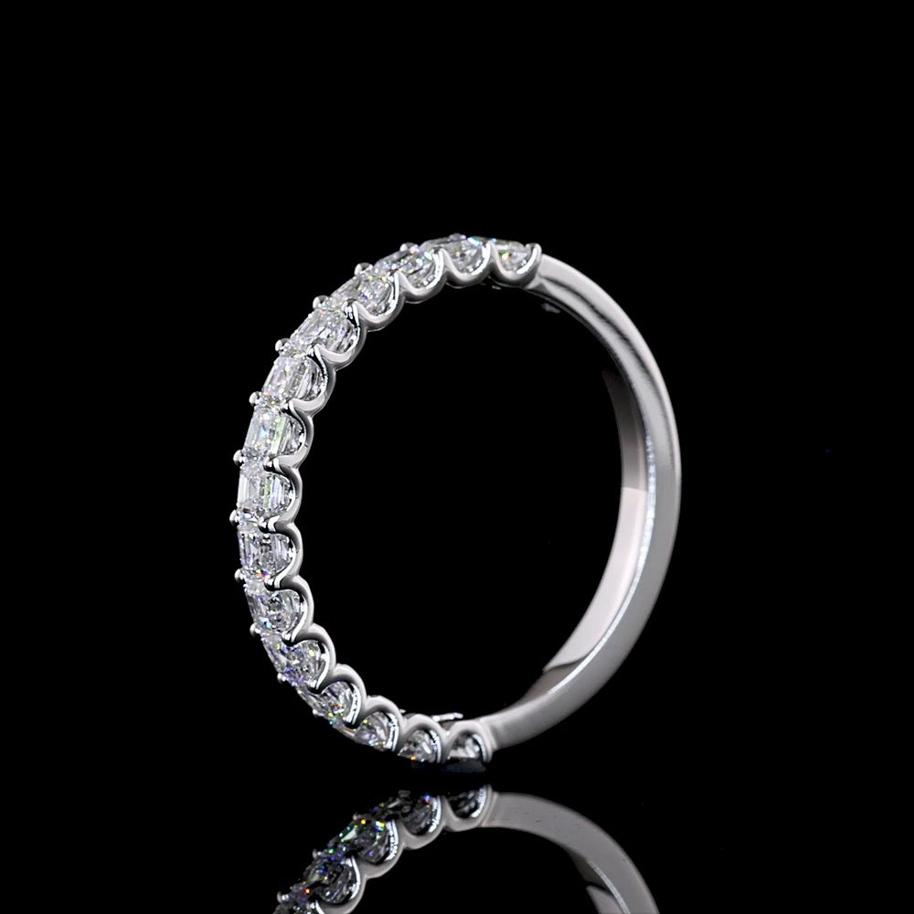14K White Gold Half Eternity Band with U-Prong Set Asscher Cut Natural Diamonds - 0.94 Carat Total Diamond Weight - Covaloro Fine Jewelry