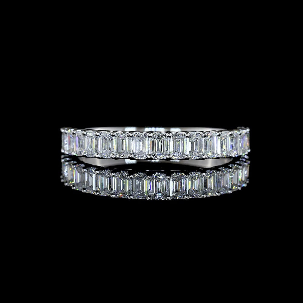14K White Gold Half Eternity Band with U-Prong Set Emerald Cut Lab Diamonds - E-F Color VS1 Clarity - 0.97 Carat Total Weight - Covaloro Fine Jewelry