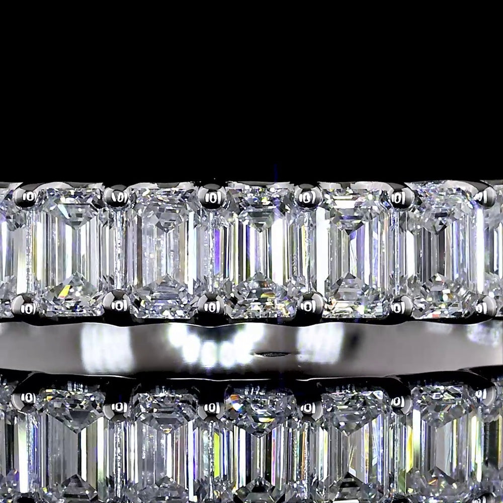 14K White Gold Half Eternity Band with U-Prong Set Emerald Cut Lab Diamonds - E-F Color VS1 Clarity - 0.97 Carat Total Weight - Covaloro Fine Jewelry