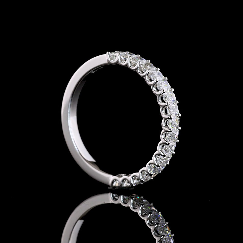 14K White Gold Half Eternity Band with U-Prong Set Emerald Cut Lab Diamonds - E-F Color VS1 Clarity - 0.97 Carat Total Weight - Covaloro Fine Jewelry