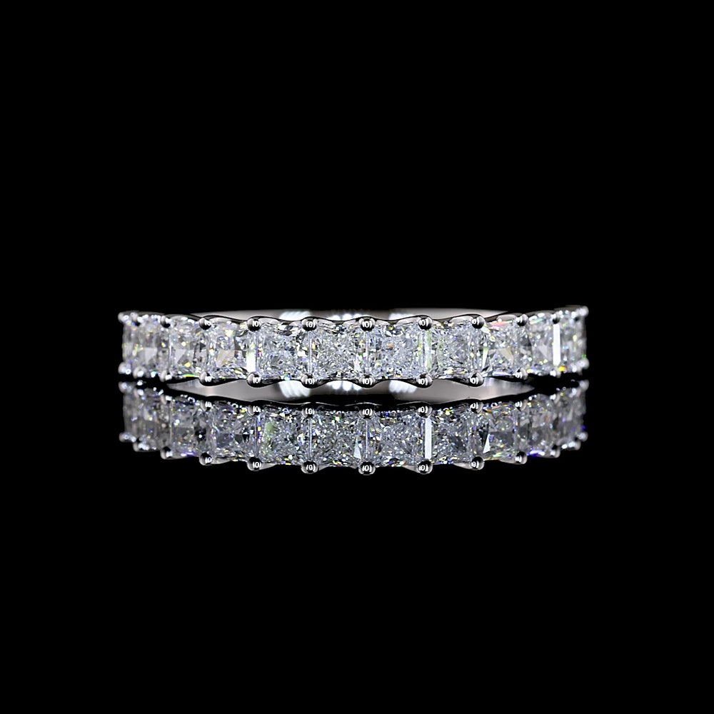 14K White Gold Half Eternity Band with U-Prong Set Princess Cut Lab Diamonds - 1.00 Carat Total Weight - Covaloro Fine Jewelry