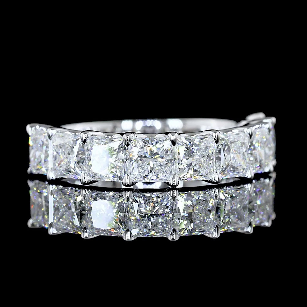 14K White Gold Half Eternity Band with U-Prong Set Princess Cut Lab Diamonds - 3.07 Carats Total Diamond Weight - Covaloro Fine Jewelry