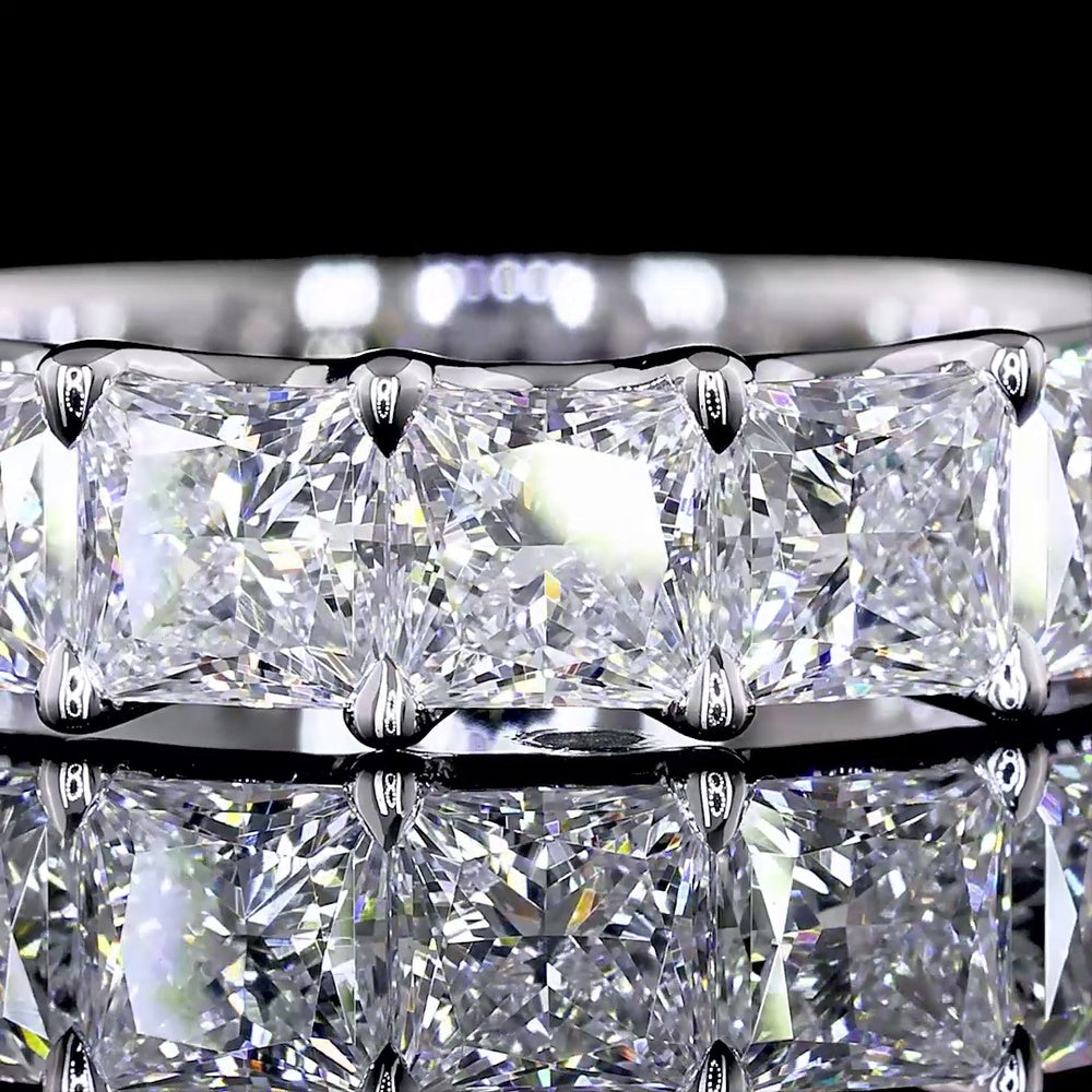 14K White Gold Half Eternity Band with U-Prong Set Princess Cut Lab Diamonds - 3.07 Carats Total Diamond Weight - Covaloro Fine Jewelry