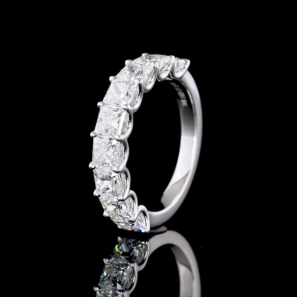 14K White Gold Half Eternity Band with U-Prong Set Princess Cut Lab Diamonds - 3.07 Carats Total Diamond Weight - Covaloro Fine Jewelry