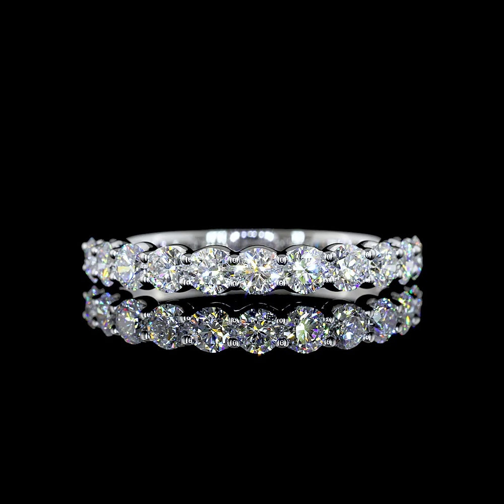 14K White Gold Half Eternity Band with U-Prong Set Round Lab Diamonds - 0.90 Carat Total Diamond Weight - Covaloro Fine Jewelry