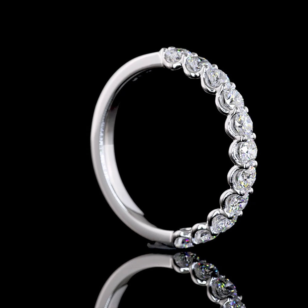 14K White Gold Half Eternity Band with U-Prong Set Round Lab Diamonds - 0.90 Carat Total Diamond Weight - Covaloro Fine Jewelry