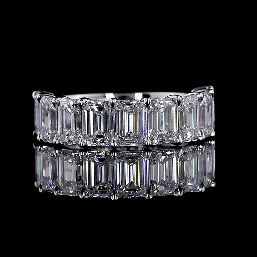14K White Gold Half Eternity Ring with 9 North-South Emerald Cut Lab Diamonds - 4.44 Carats Total Diamond Weight - Covaloro Fine Jewelry