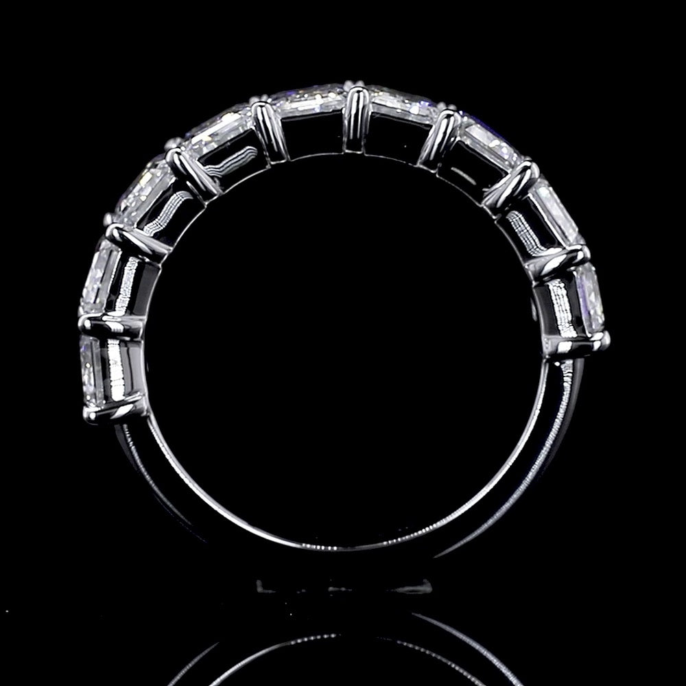 14K White Gold Half Eternity Ring with 9 North-South Emerald Cut Lab Diamonds - 4.44 Carats Total Diamond Weight - Covaloro Fine Jewelry