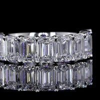 14K White Gold Half Eternity Ring with 9 North-South Emerald Cut Lab Diamonds - 4.44 Carats Total Diamond Weight - Covaloro Fine Jewelry