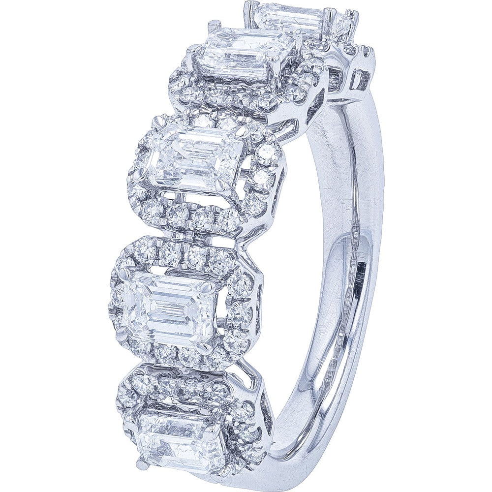 14K White Gold Halo Band with Emerald Cut Lab Grown Diamonds - 1.87 Carat Total Diamond Weight