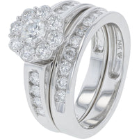 14K White Gold Halo Bridal Set with 1/4 Carat Center Lab-Grown Diamond and Channel-Set Matching Band - 1.50 Carat Total Diamond Weight
