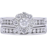 14K White Gold Halo Bridal Set with 1/4 Carat Center Lab-Grown Diamond and Channel-Set Matching Band - 1.50 Carat Total Diamond Weight