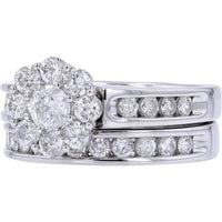 14K White Gold Halo Bridal Set with 1/4 Carat Center Lab-Grown Diamond and Channel-Set Matching Band - 1.50 Carat Total Diamond Weight