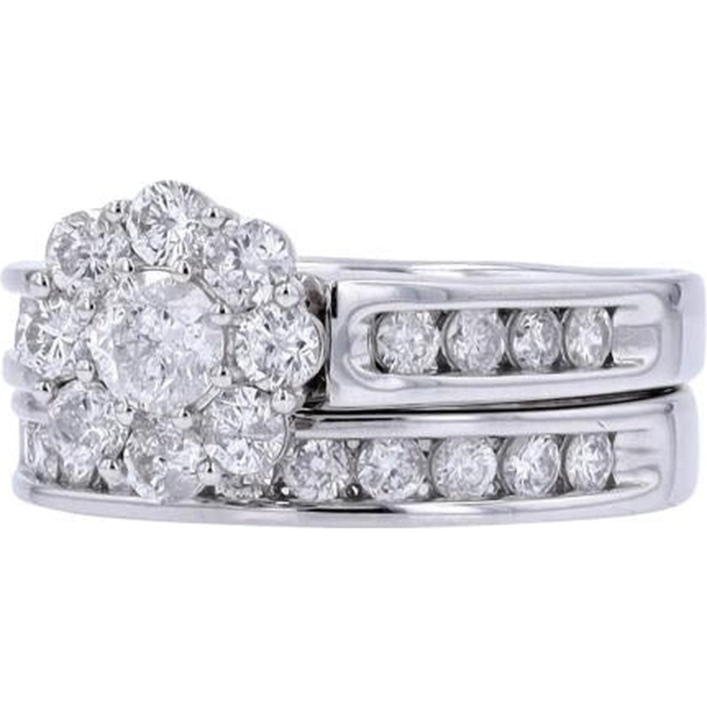 14K White Gold Halo Bridal Set with 1/4 Carat Center Lab-Grown Diamond and Channel-Set Matching Band - 1.50 Carat Total Diamond Weight