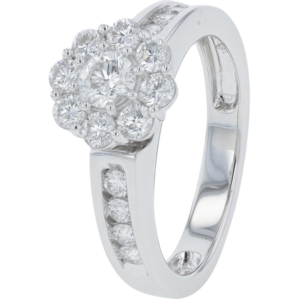 14K White Gold Halo Bridal Set with 1/4 Carat Center Lab-Grown Diamond and Channel-Set Matching Band - 1.50 Carat Total Diamond Weight