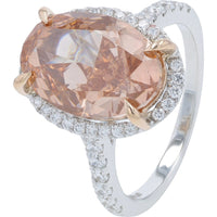14K White Gold Halo Bridal Set with 5.75 Carat Oval Pink Lab Grown Diamond and Pavé Diamond Accents - 6.75 Carat Total Diamond Weight