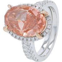 14K White Gold Halo Bridal Set with 6.00 Carat Oval Pink Lab Grown Diamond and 1.00 Carat Round White Diamond Accents - 7.00 Carat Total Diamond Weight
