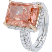 14K White Gold Halo Bridal Set with 8.50 Carat Radiant Cut Pink Lab Grown Diamond and Accent White Diamonds - 9.50 Carat Total Diamond Weight