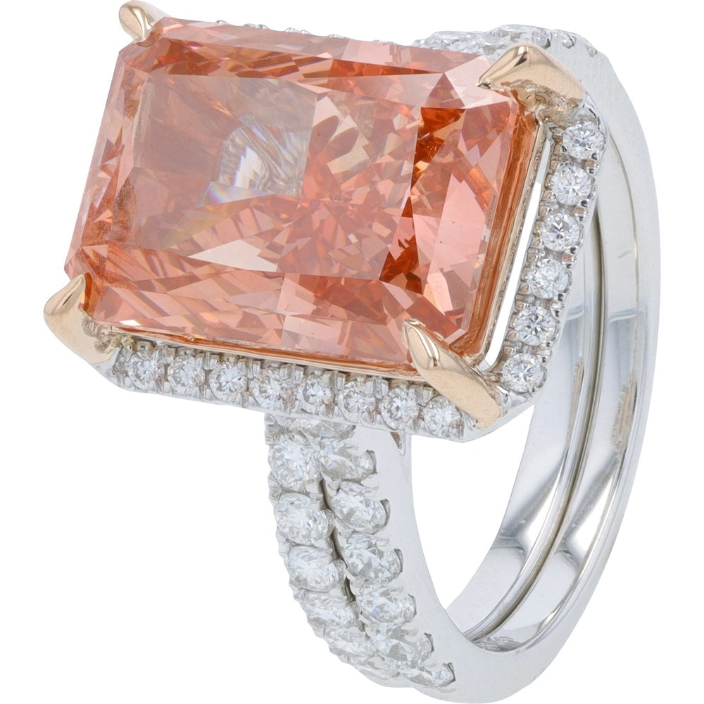 14K White Gold Halo Bridal Set with 8.50 Carat Radiant Cut Pink Lab Grown Diamond and Accent White Diamonds - 9.50 Carat Total Diamond Weight