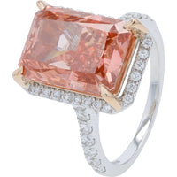 14K White Gold Halo Bridal Set with 8.50 Carat Radiant Cut Pink Lab Grown Diamond and Accent White Diamonds - 9.50 Carat Total Diamond Weight