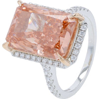 14K White Gold Halo Bridal Set with 9.00 Carat Pink Radiant Lab Grown Diamond and 1.00 Carat Accent Diamonds - 10.00 Carat Total Weight