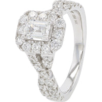 14K White Gold Halo Bridal Set with Emerald-Cut Center Diamond and Twisted Band - 2.00 Carat Total Diamond Weight
