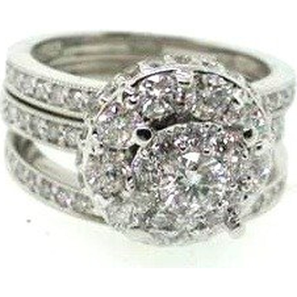 14K White Gold Halo Bridal Set with Milgrain Detail and Round Brilliant Diamonds - 2.06 Carat Total Diamond Weight by Auriventus